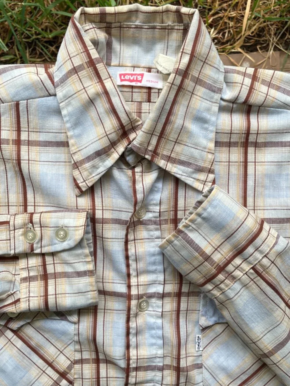 Vintage Levi's Western Plaid Shirt Men's Size Medium Fit 1970s White Tab